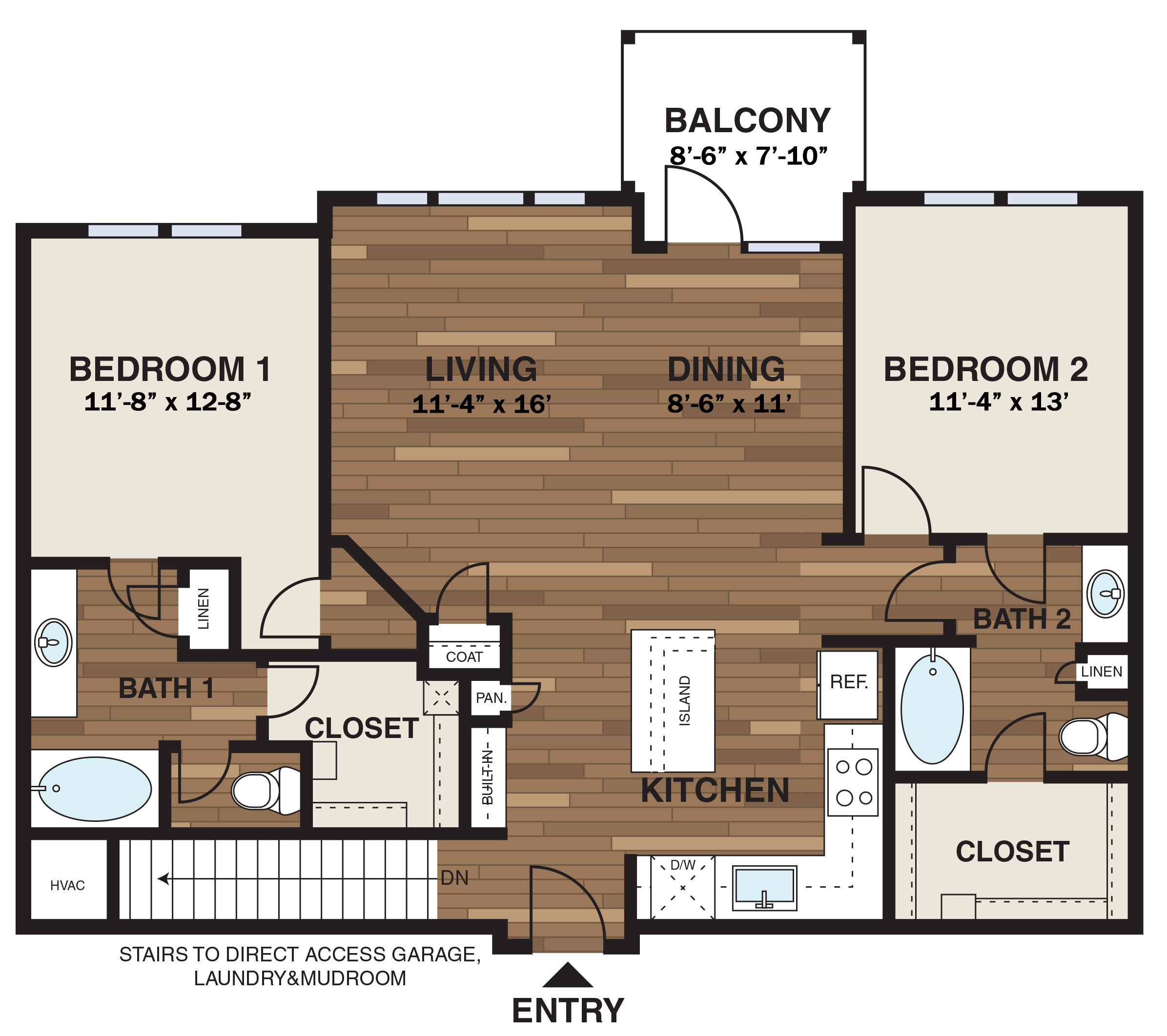 Floor plan for 2 beds, 2 baths, 1189 sqft